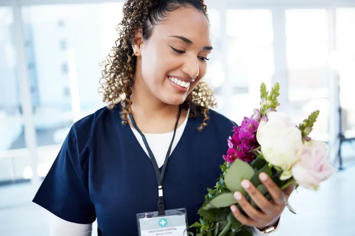 nurse with flowers